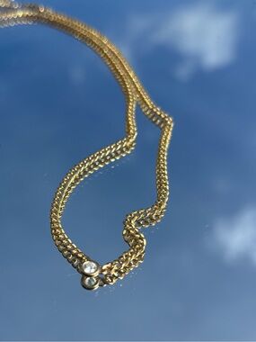 Baby Gold Cuban Link Diamond Solitaire Necklace
